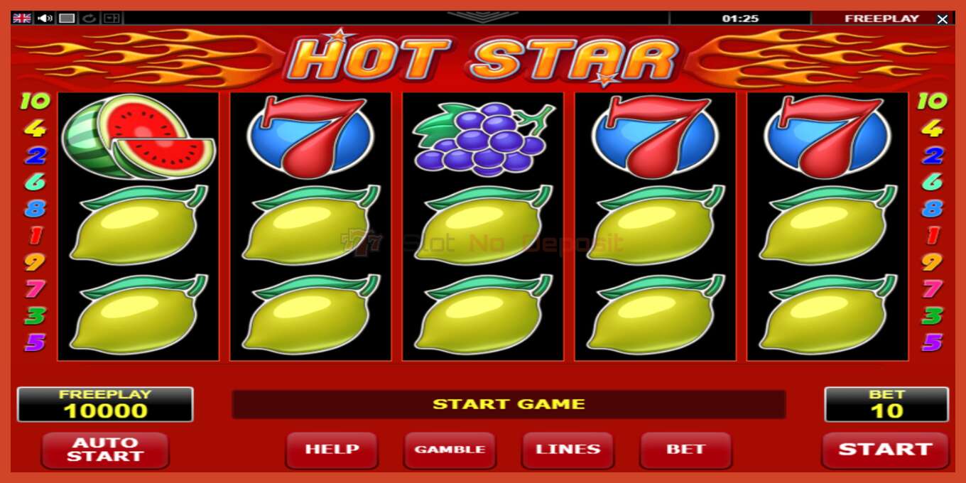 Slot screenshot: Hot Star no deposit, number - 2