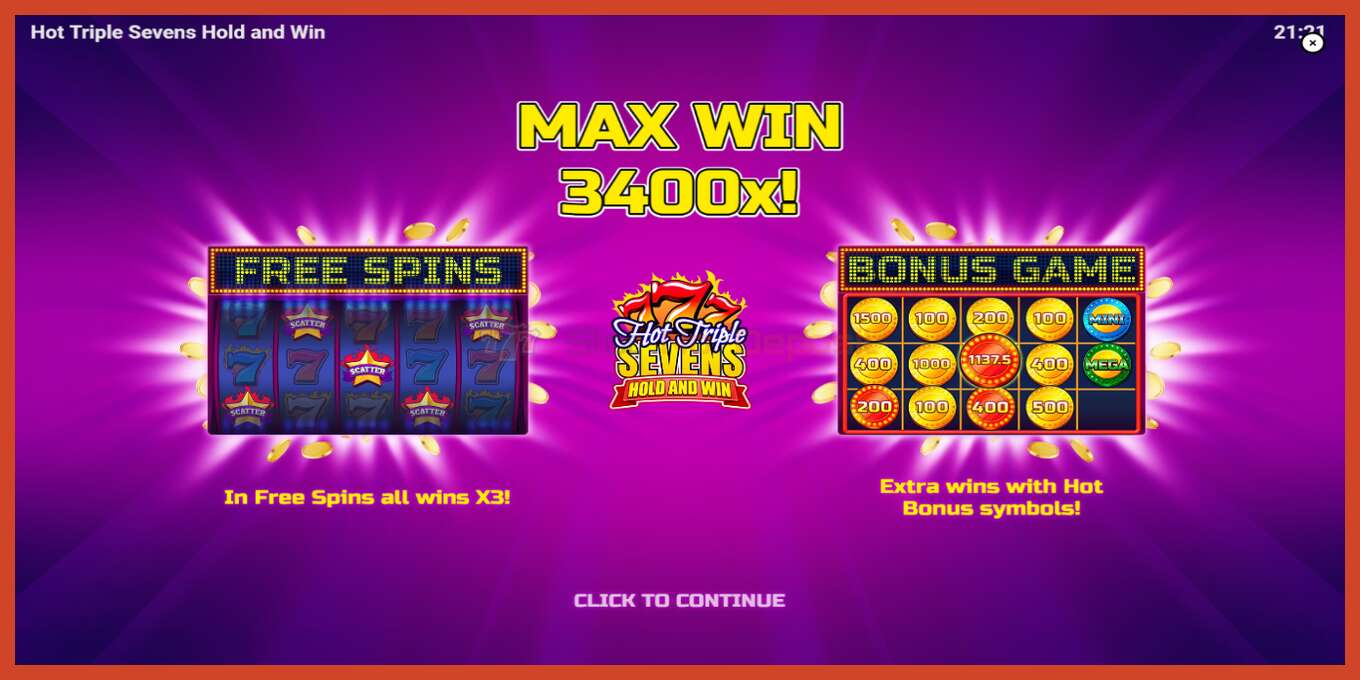 Slot screenshot: Hot Triple Sevens Hold & Win no deposit, number - 1