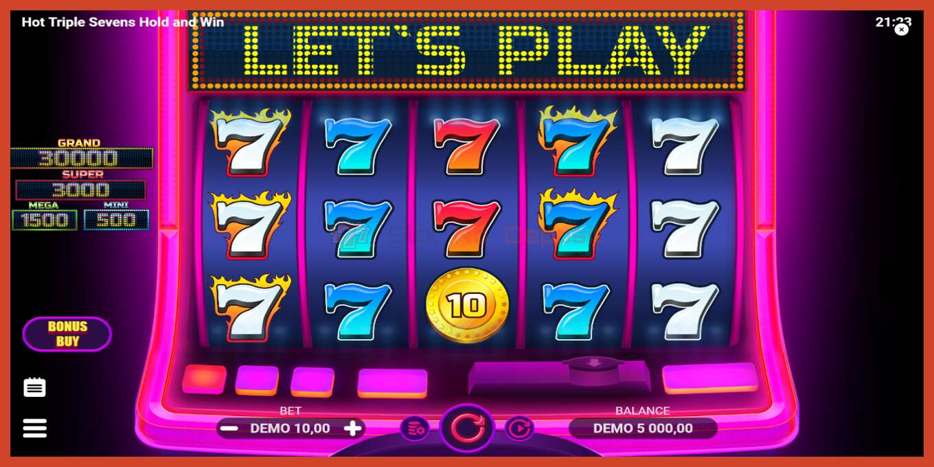 Slot screenshot: Hot Triple Sevens Hold & Win no deposit, number - 2