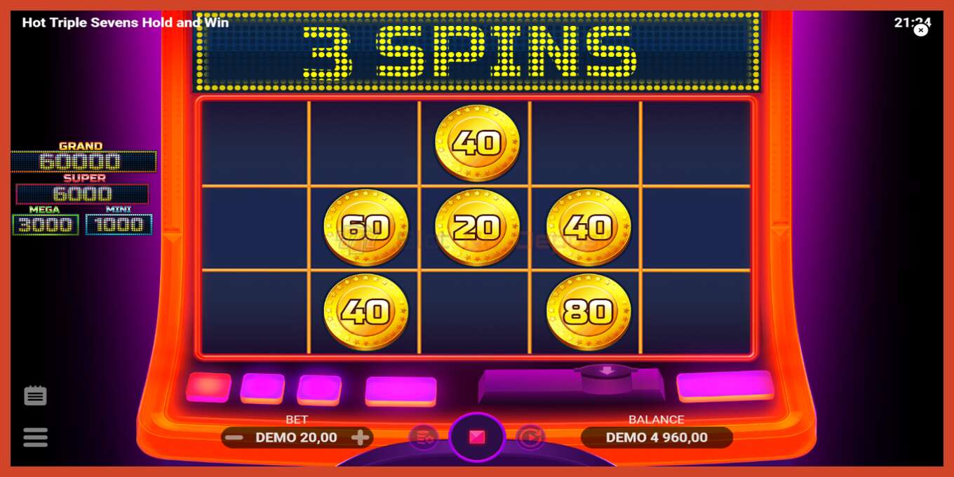 Slot screenshot: Hot Triple Sevens Hold & Win no deposit, number - 3