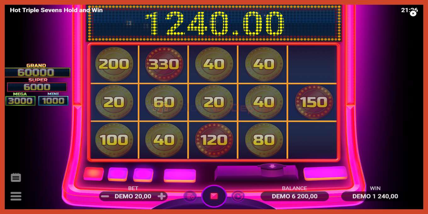 Slot screenshot: Hot Triple Sevens Hold & Win no deposit, number - 4