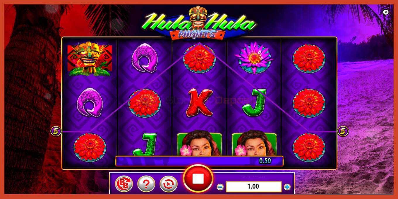 Slot скриншоту: Hula Hula Nights депозит жок, саны - 4