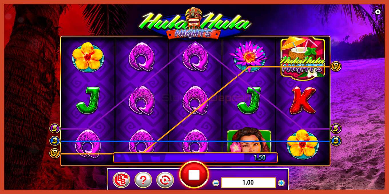 Slot скриншоту: Hula Hula Nights депозит жок, саны - 5