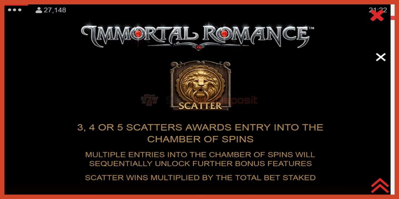 Slot screenshot: Immortal Romance no deposit, number - 5