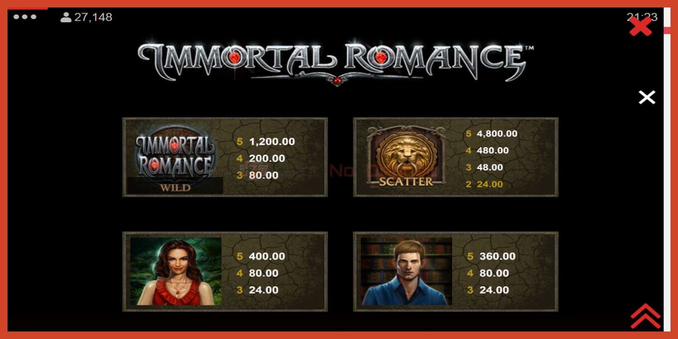 Slot screenshot: Immortal Romance no deposit, number - 6