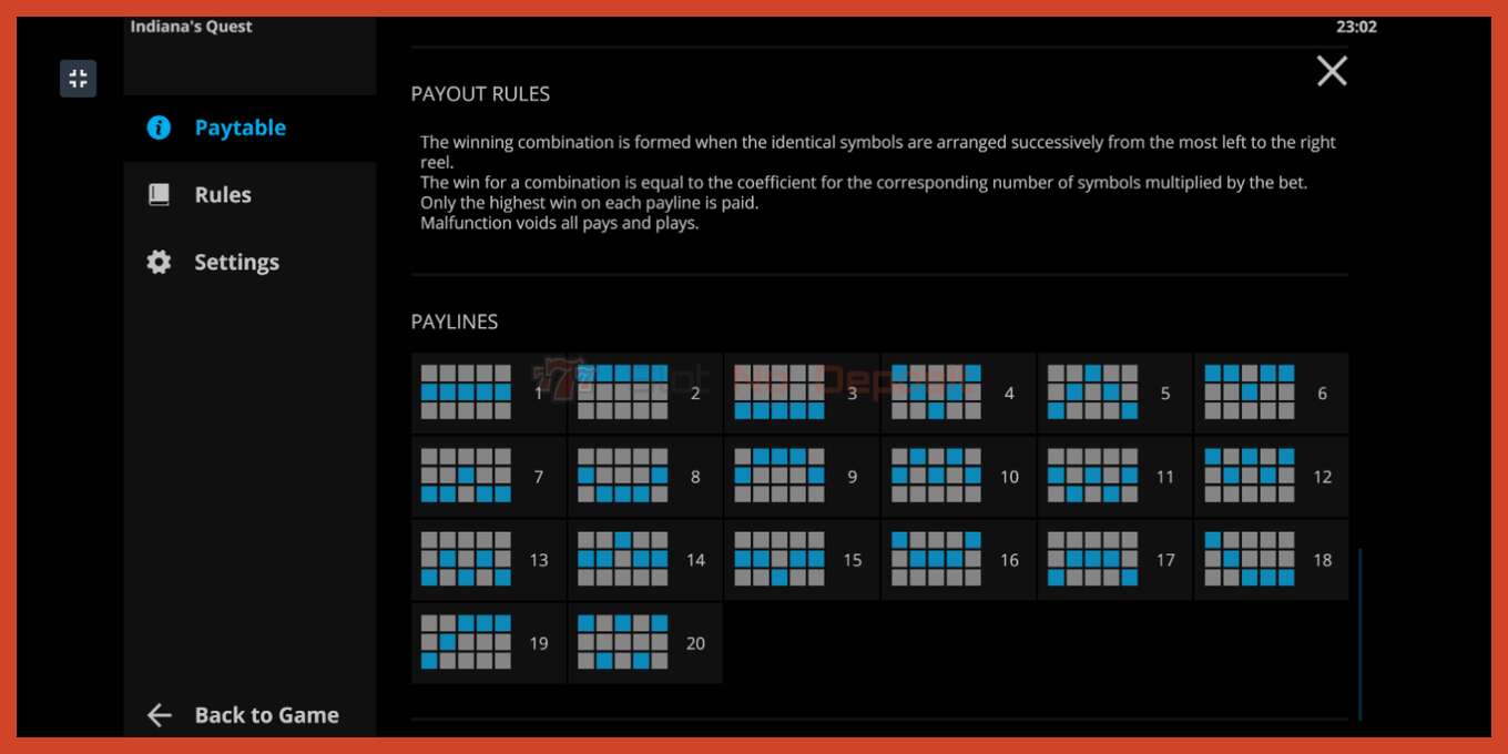 Slot screenshot: Indiana’s Quest no deposit, number - 5