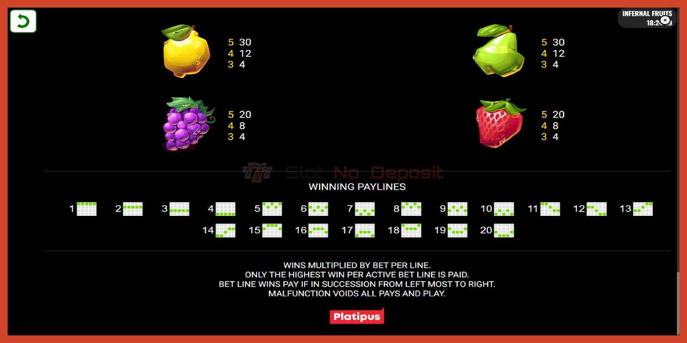 Slot screenshot: Infernal Fruits bez depozita, broj - 7