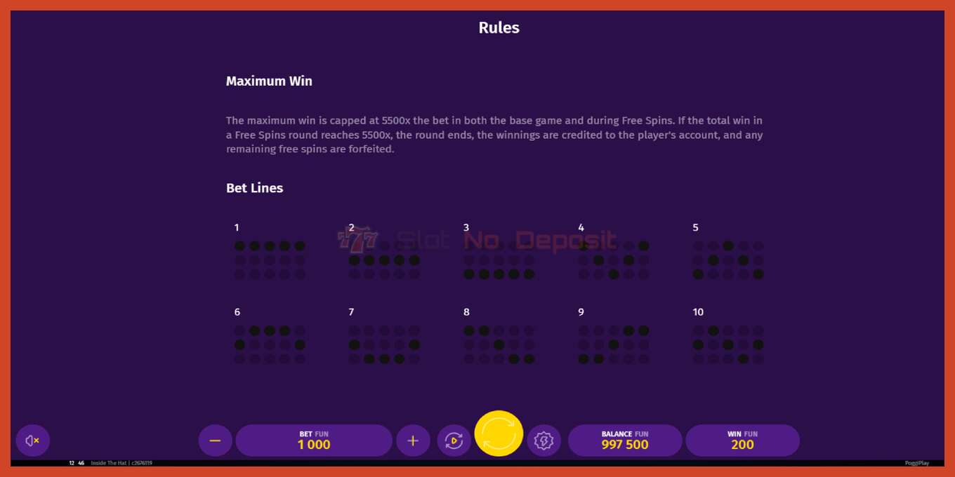 Captura de pantalla de la ranura: Inside The Hat sin deposito, número - 7