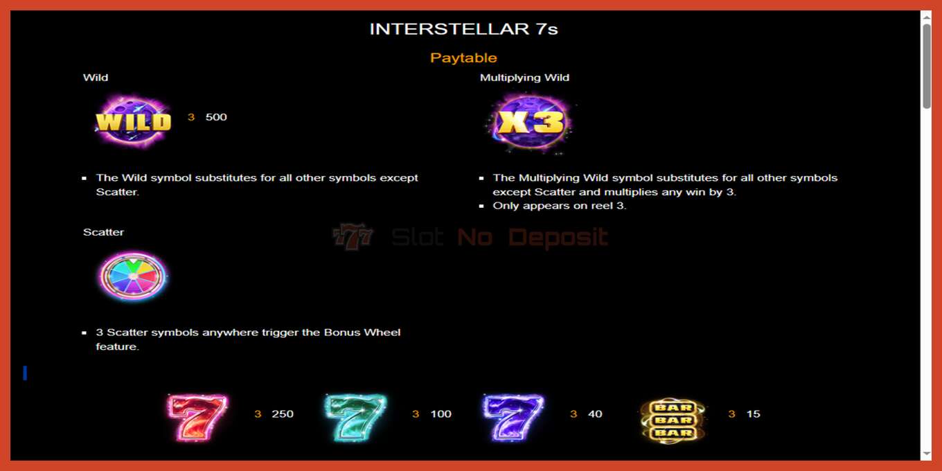 Slot skärmdump: Interstellar 7s ingen insättning, antal - 3