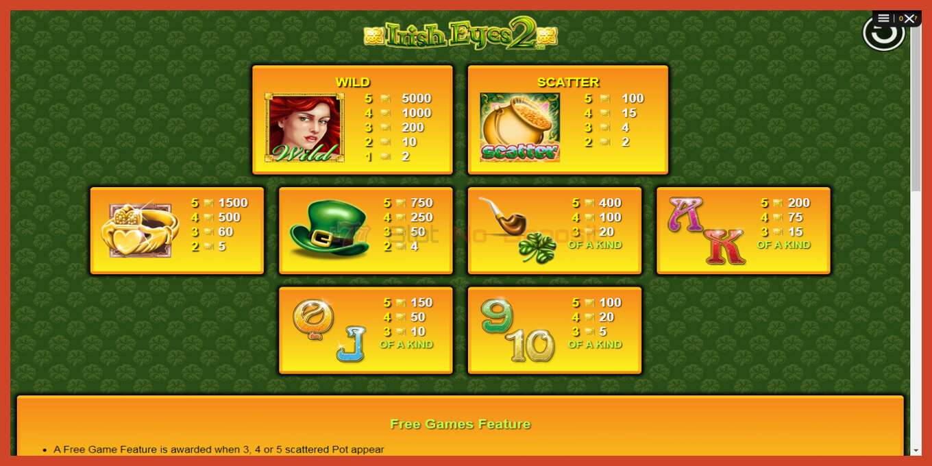 Slot screenshot: Irish Eyes 2 no deposit, number - 5