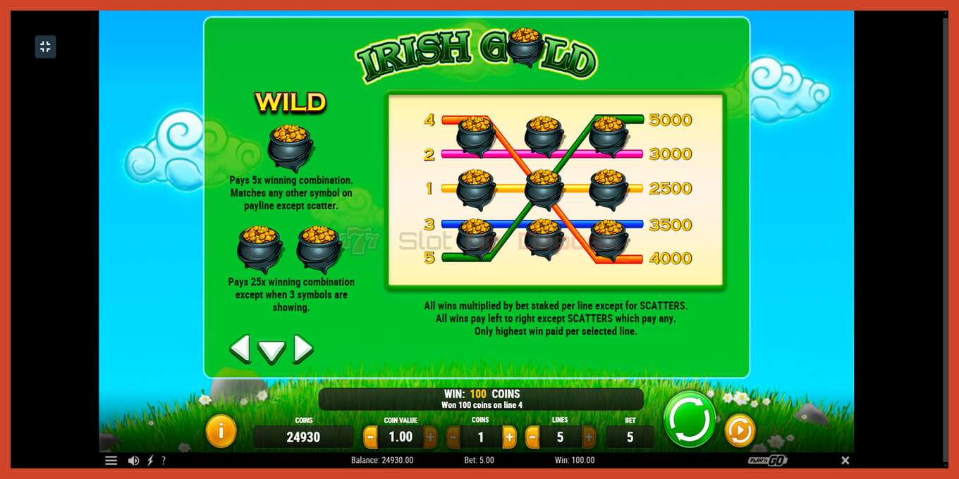 Slot screenshot: Irish Gold no deposit, number - 6