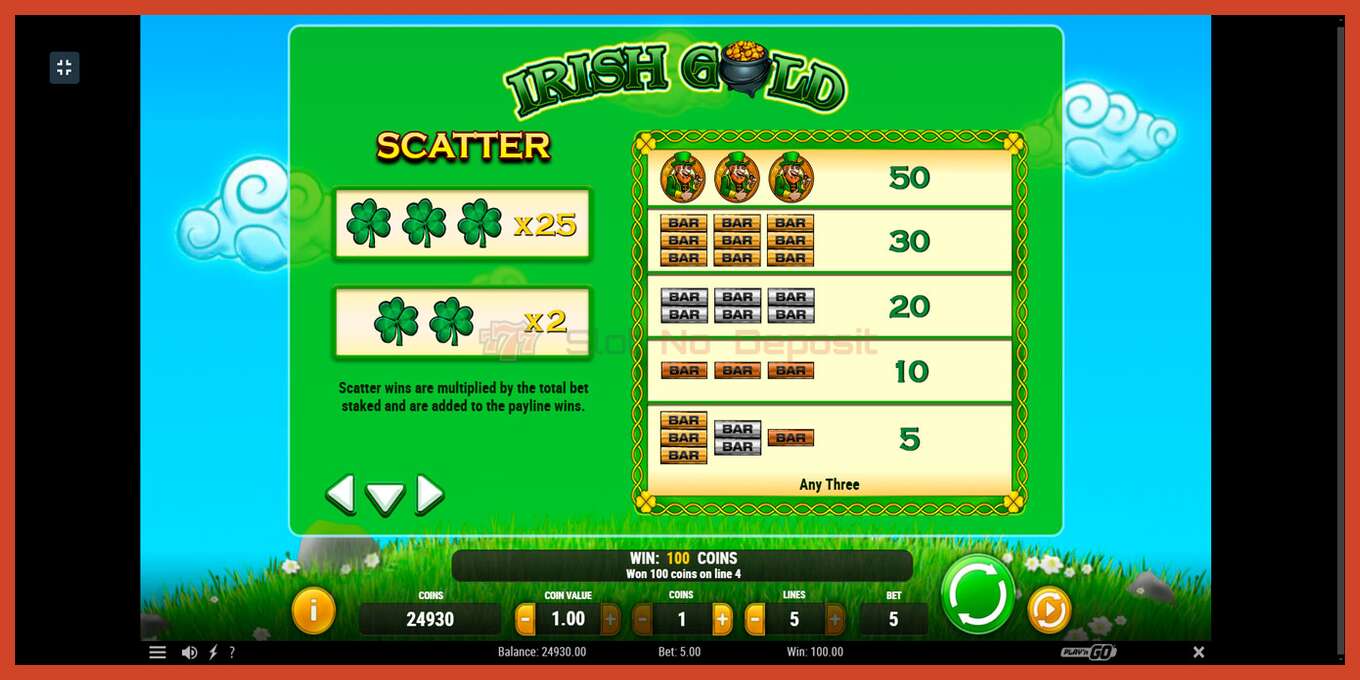 Slot screenshot: Irish Gold no deposit, number - 7