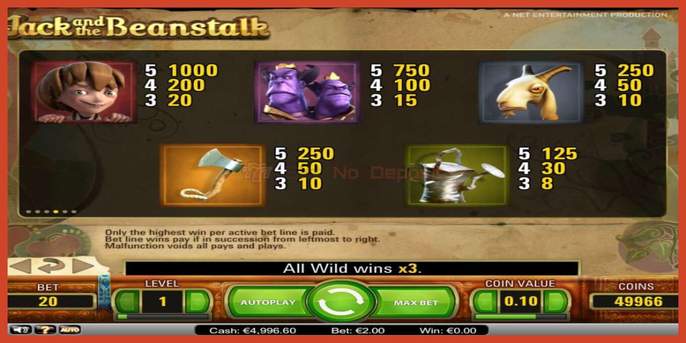 Slot screenshot: Jack’s Beanstalk no deposit, number - 4