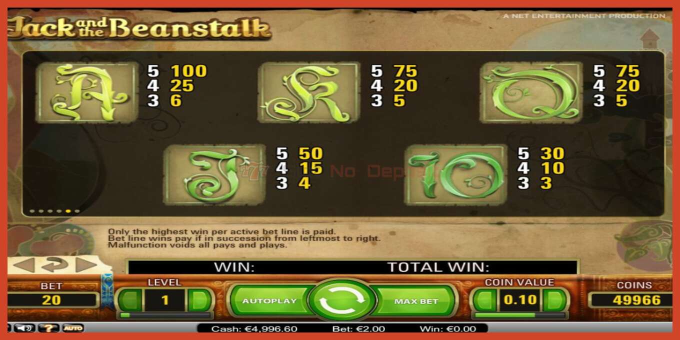 Slot screenshot: Jack’s Beanstalk no deposit, number - 6