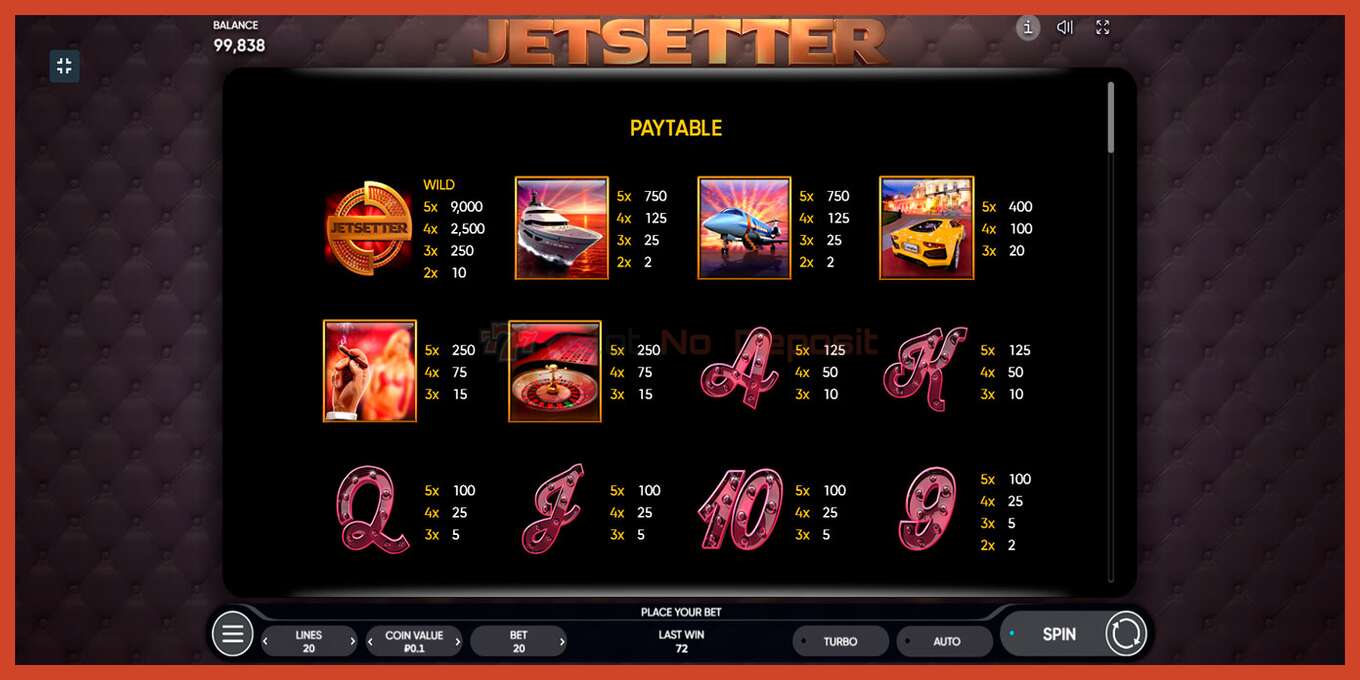 Slot screenshot: Jetsetter no deposit, number - 6