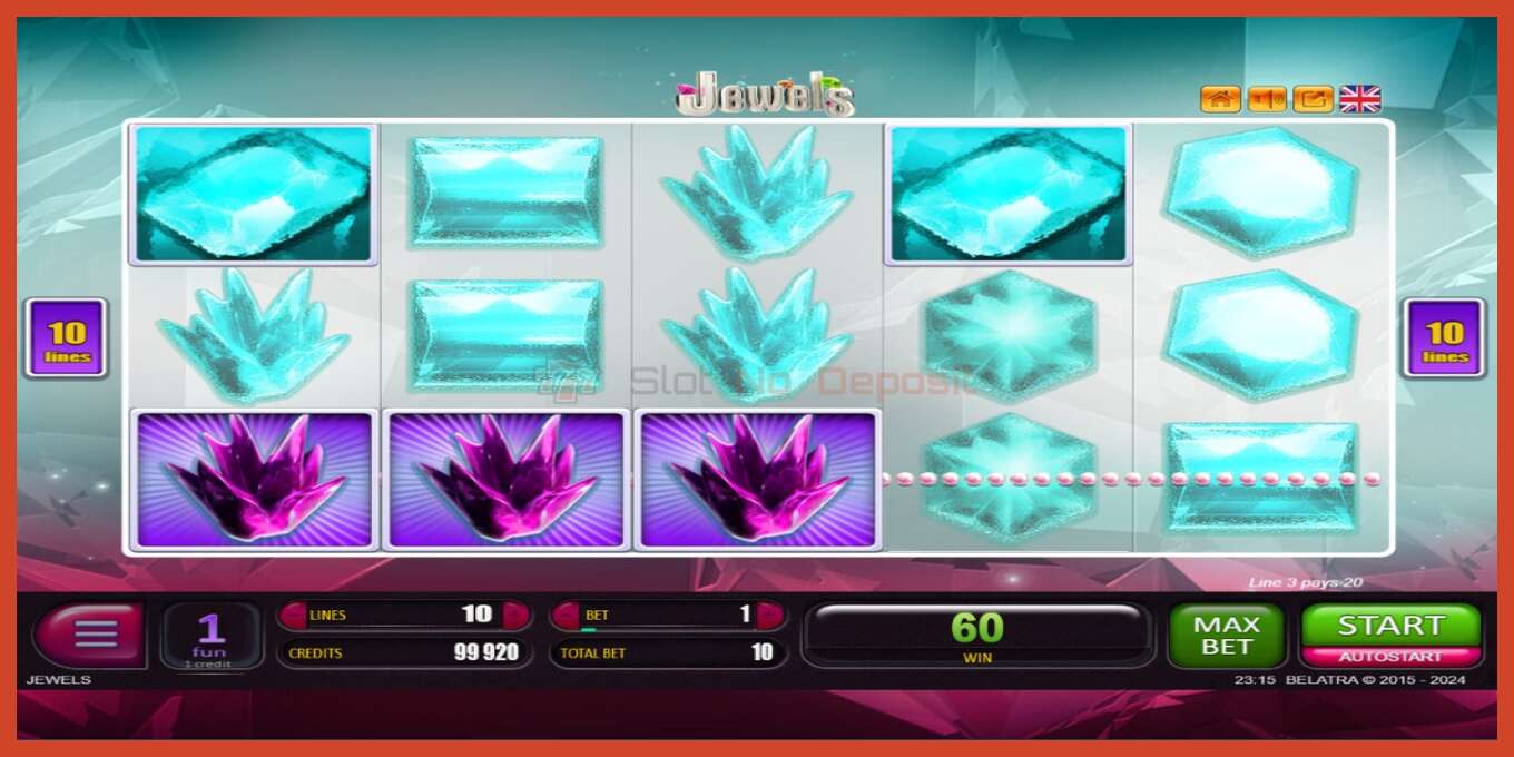 Slot screenshot: Jewels no deposit, number - 5