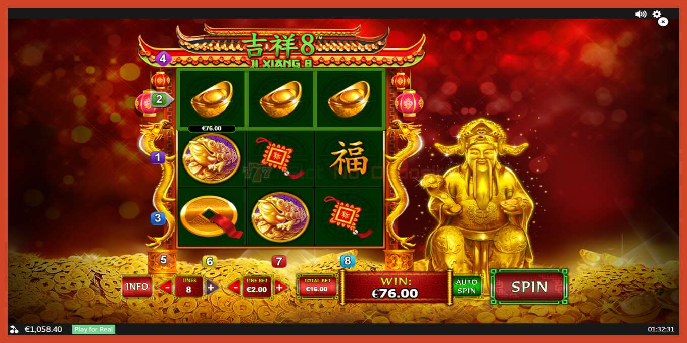 Slot screenshot: Ji Xiang 8 no deposit, number - 2