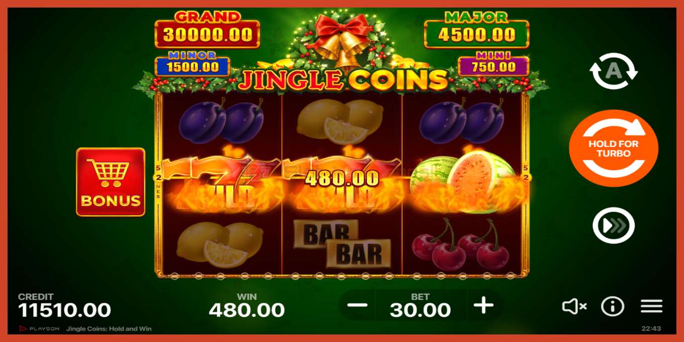 Slotin kuvakaappaus: Jingle Coins ei talletusta, määrä - 5