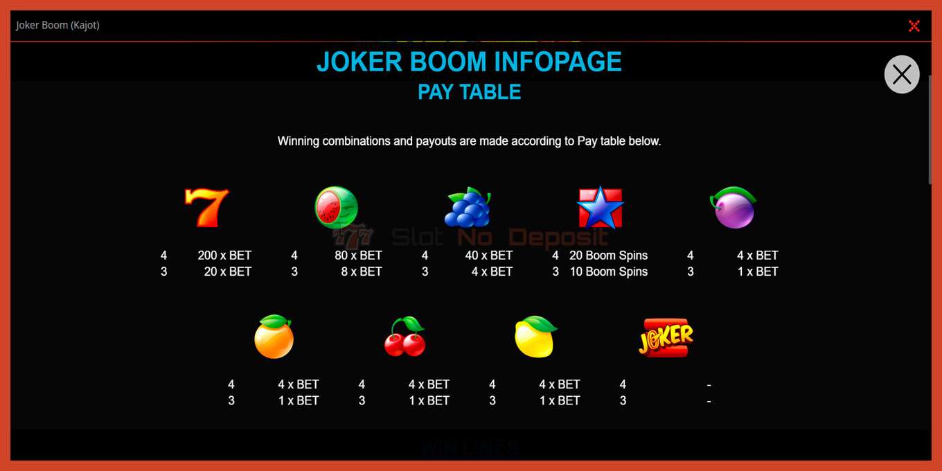 Slot skærmbillede: Joker Boom intet depositum, antal - 2