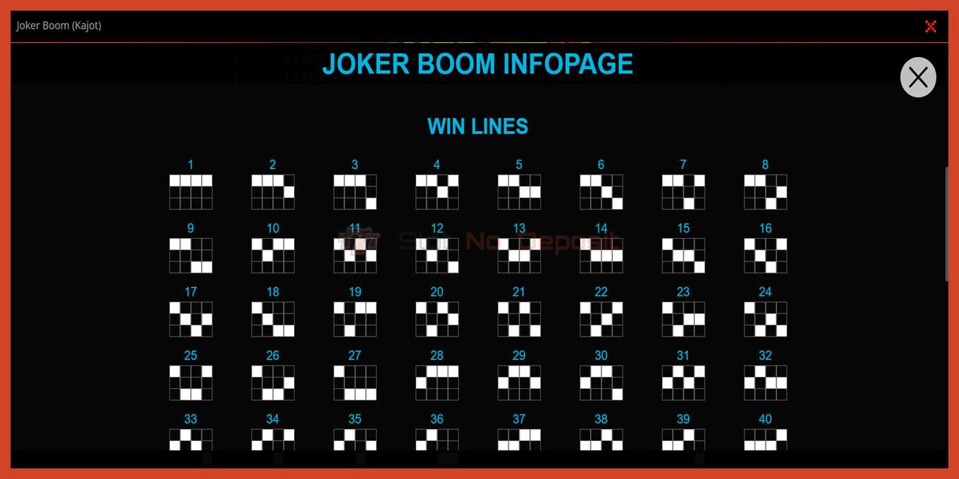 Slot skærmbillede: Joker Boom intet depositum, antal - 3