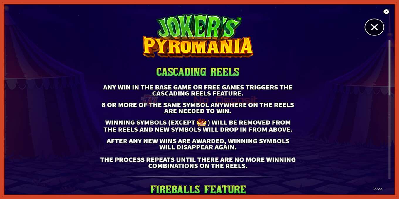 Slot ekran görüntüsü: Jokers Pyromania depozit yoxdur, nömrə - 5