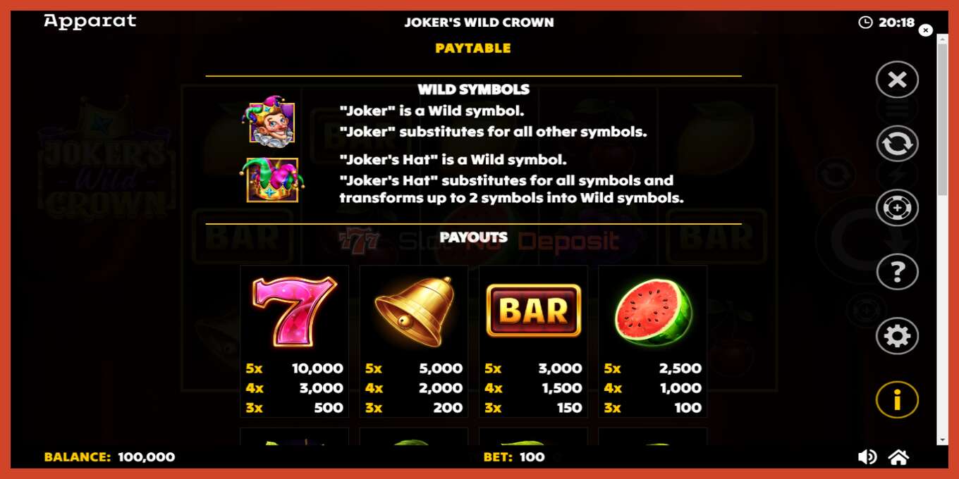 Slot screenshot: Jokers Wild Crown Diamond Treasures bez depozita, broj - 5