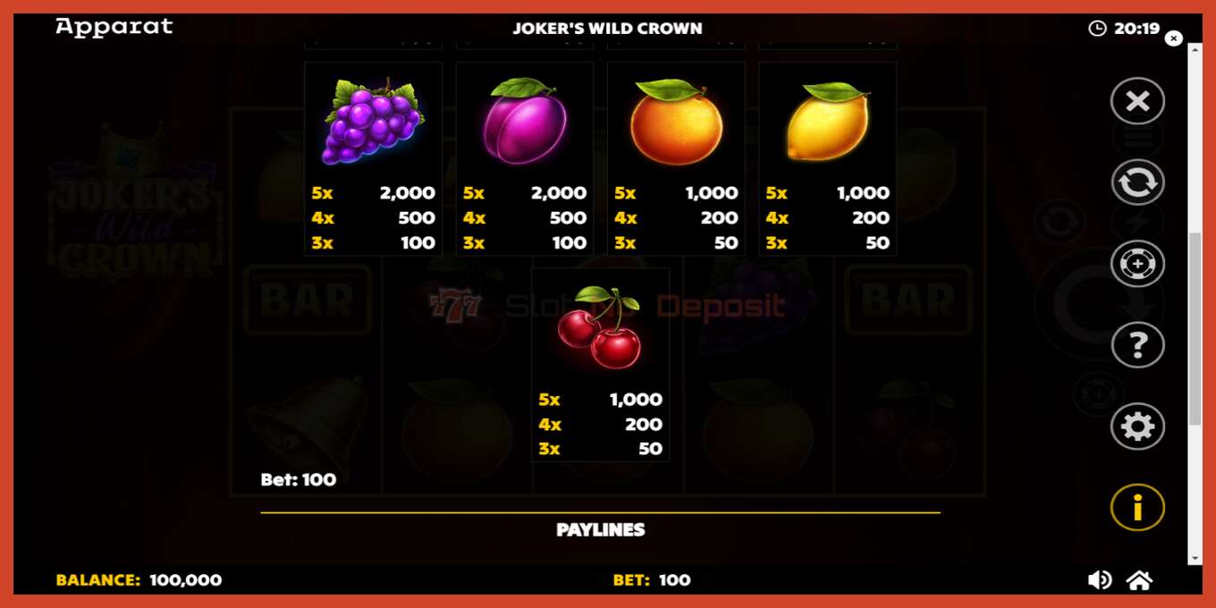 Slot screenshot: Jokers Wild Crown Diamond Treasures bez depozita, broj - 6