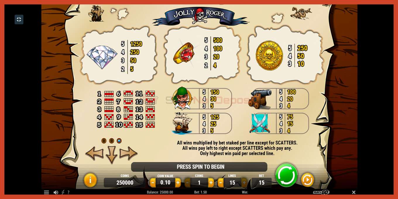 Slot screenshot: Jolly Roger no deposit, number - 5