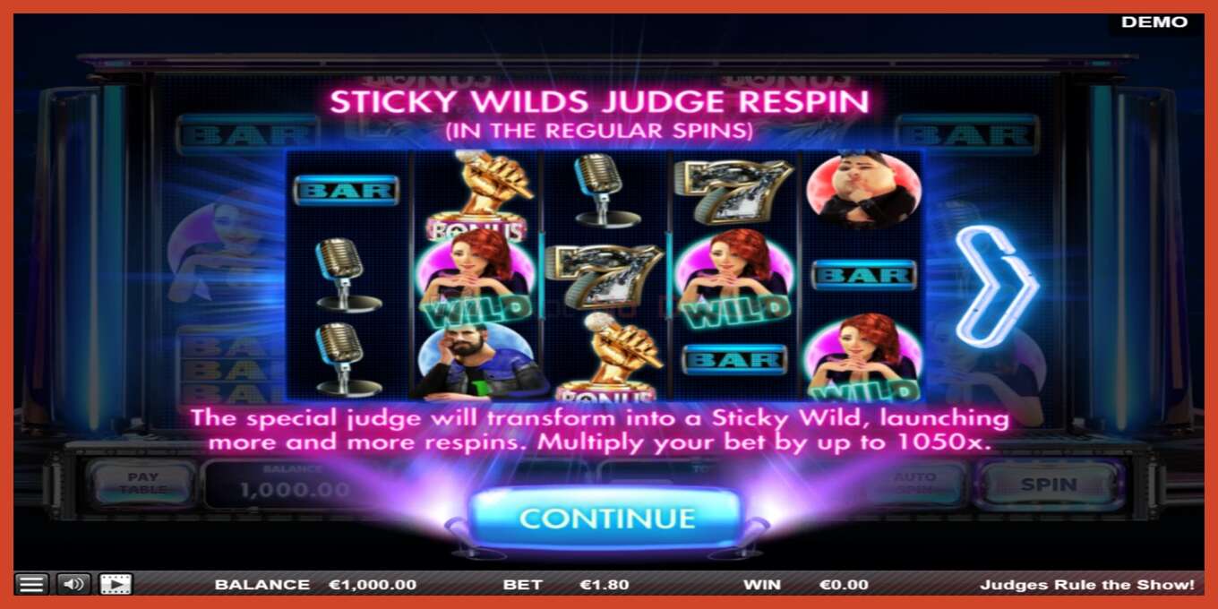 Slot screenshot: Judges Rule the Show no deposit, number - 1