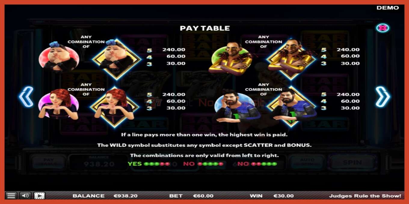 Slot screenshot: Judges Rule the Show no deposit, number - 5