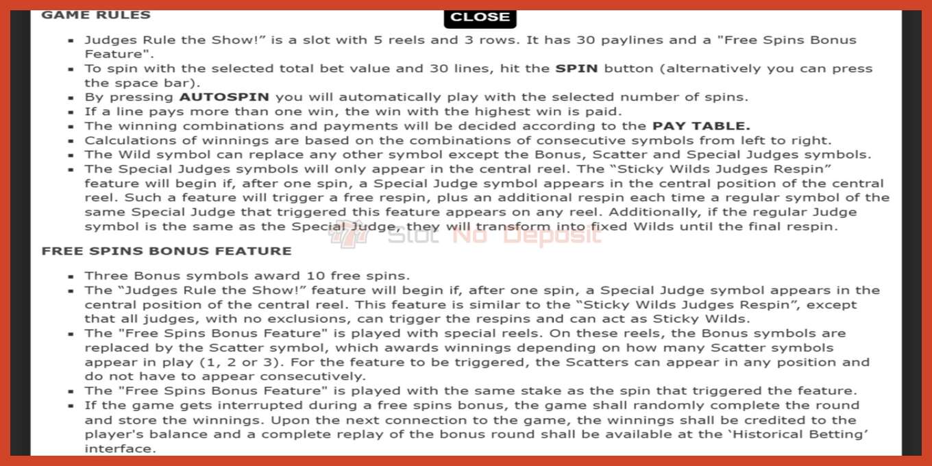 Slot screenshot: Judges Rule the Show no deposit, number - 7