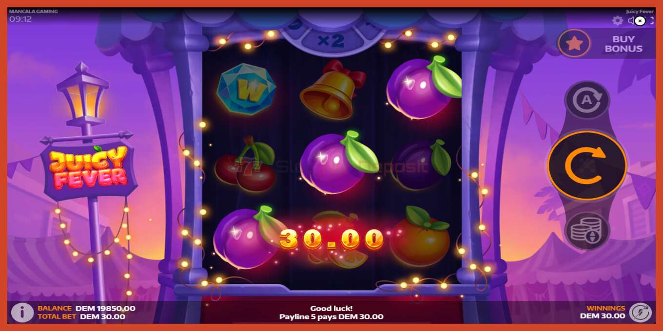 Slot skærmbillede: Juicy Fever intet depositum, antal - 4