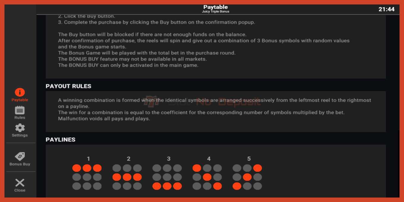 Slota ekrānuzņēmums: Juicy Triple Bonus nav depozīta, numuru - 6