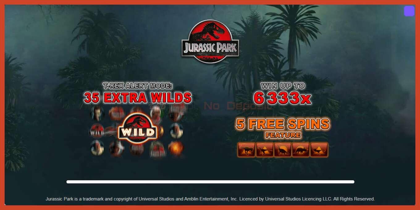 Slot screenshot: Jurassic Park no deposit, number - 1