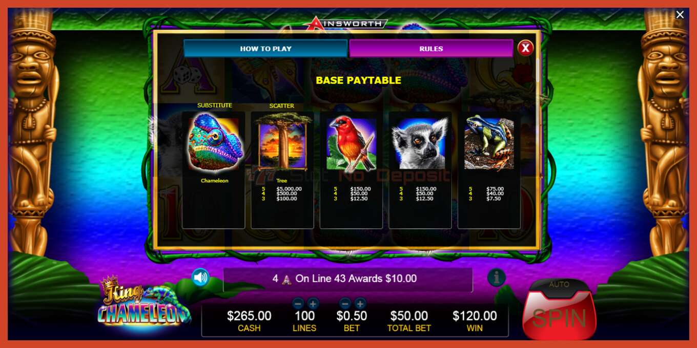 Slot screenshot: King Chameleon no deposit, number - 6