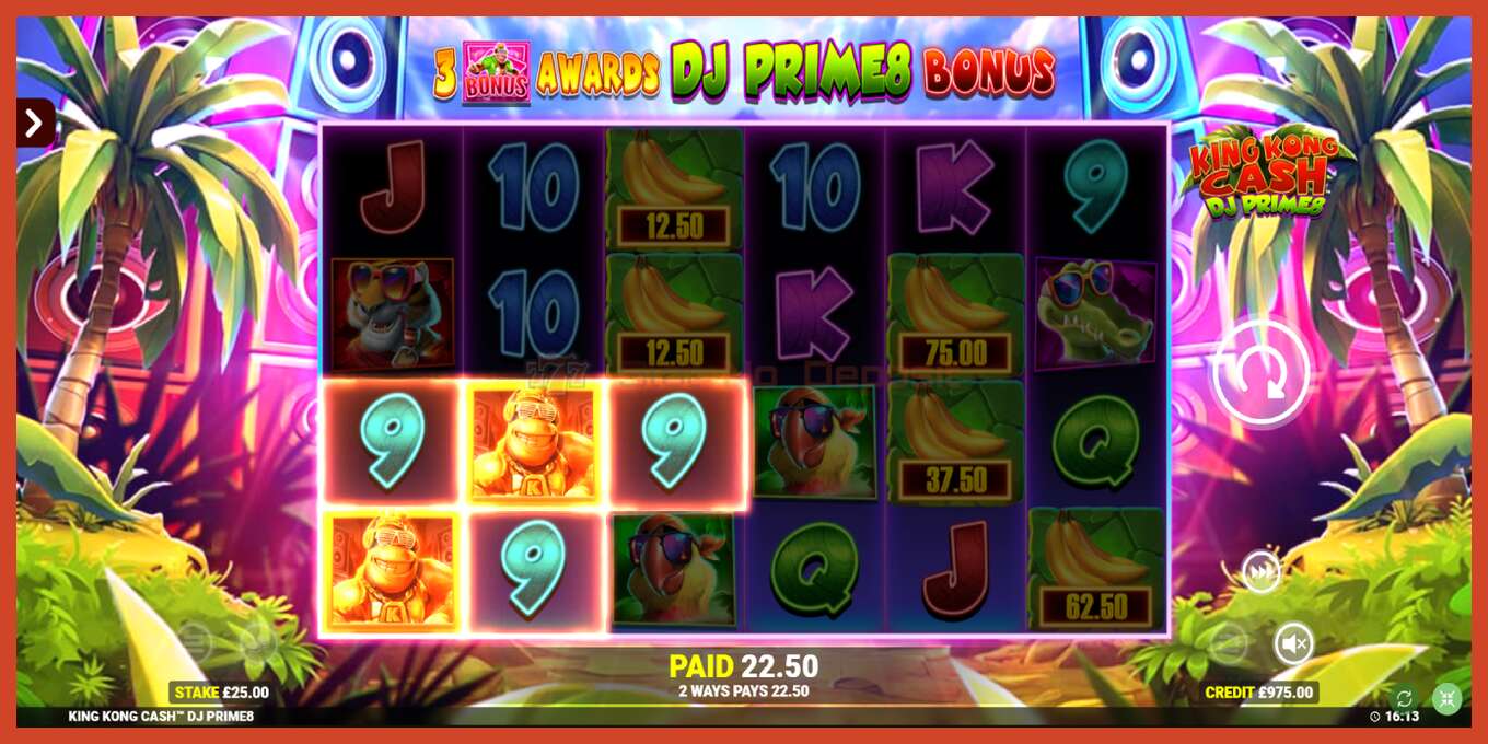 Slot skærmbillede: King Kong Cash DJ Prime8 Rapid Fire Jackpots intet depositum, antal - 3