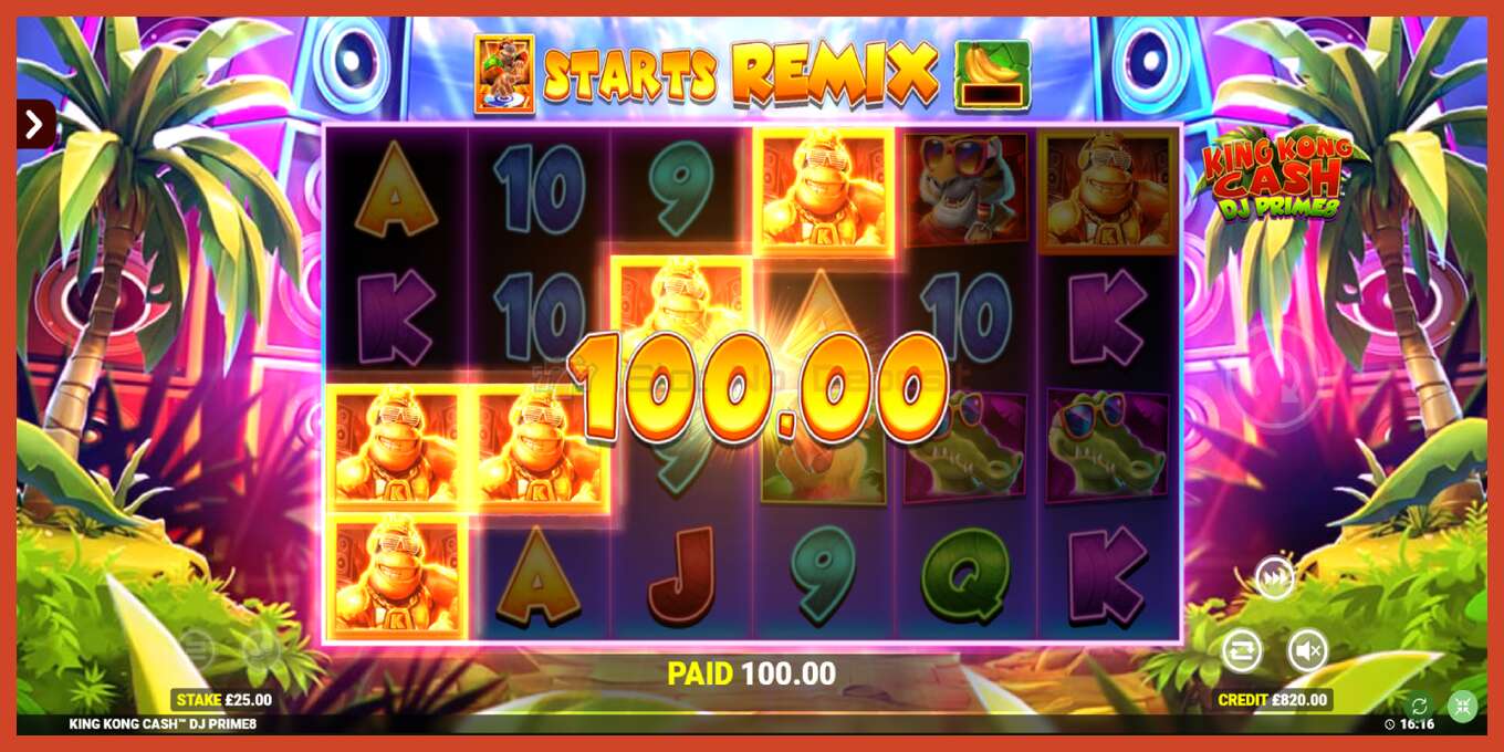 Slot skærmbillede: King Kong Cash DJ Prime8 Rapid Fire Jackpots intet depositum, antal - 4