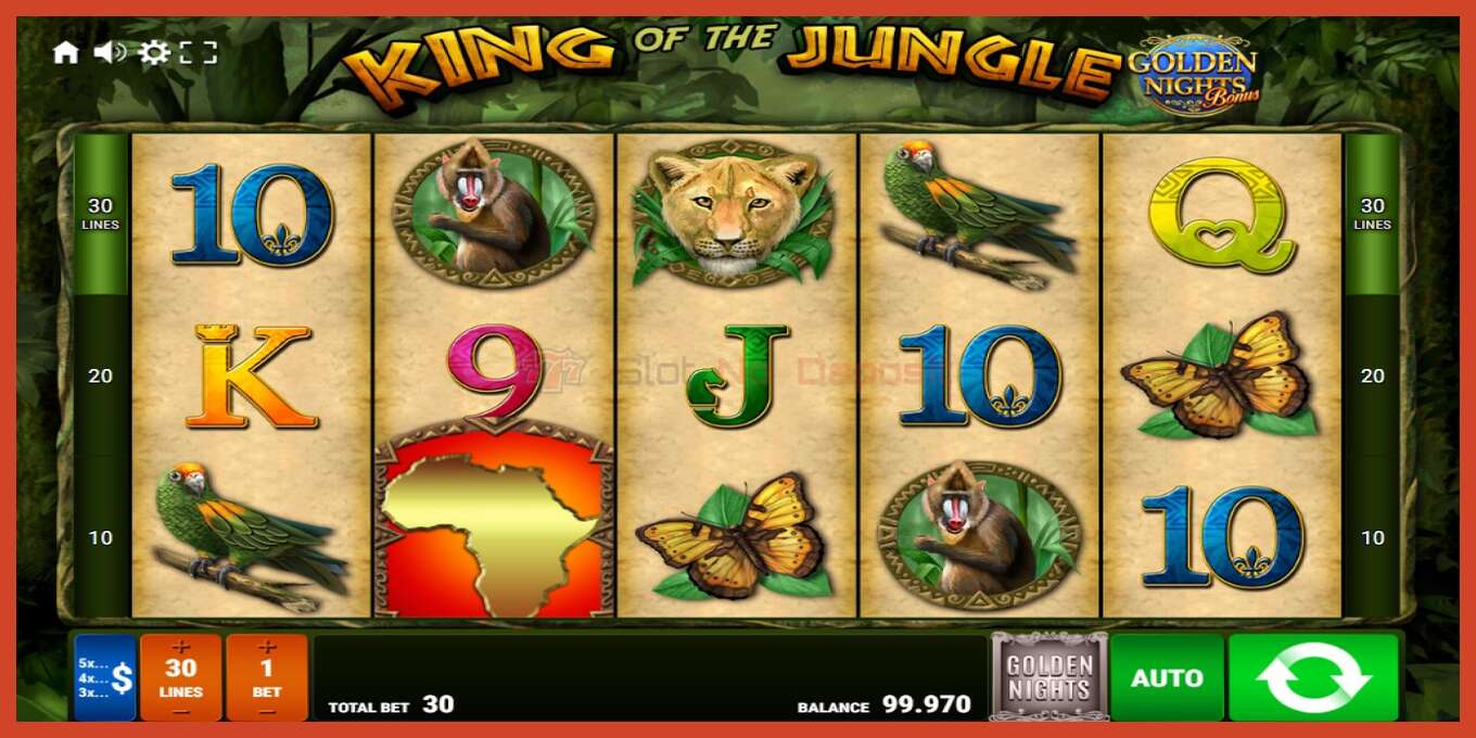 Slot screenshot: King of the Jungle Golden Nights no deposit, number - 1