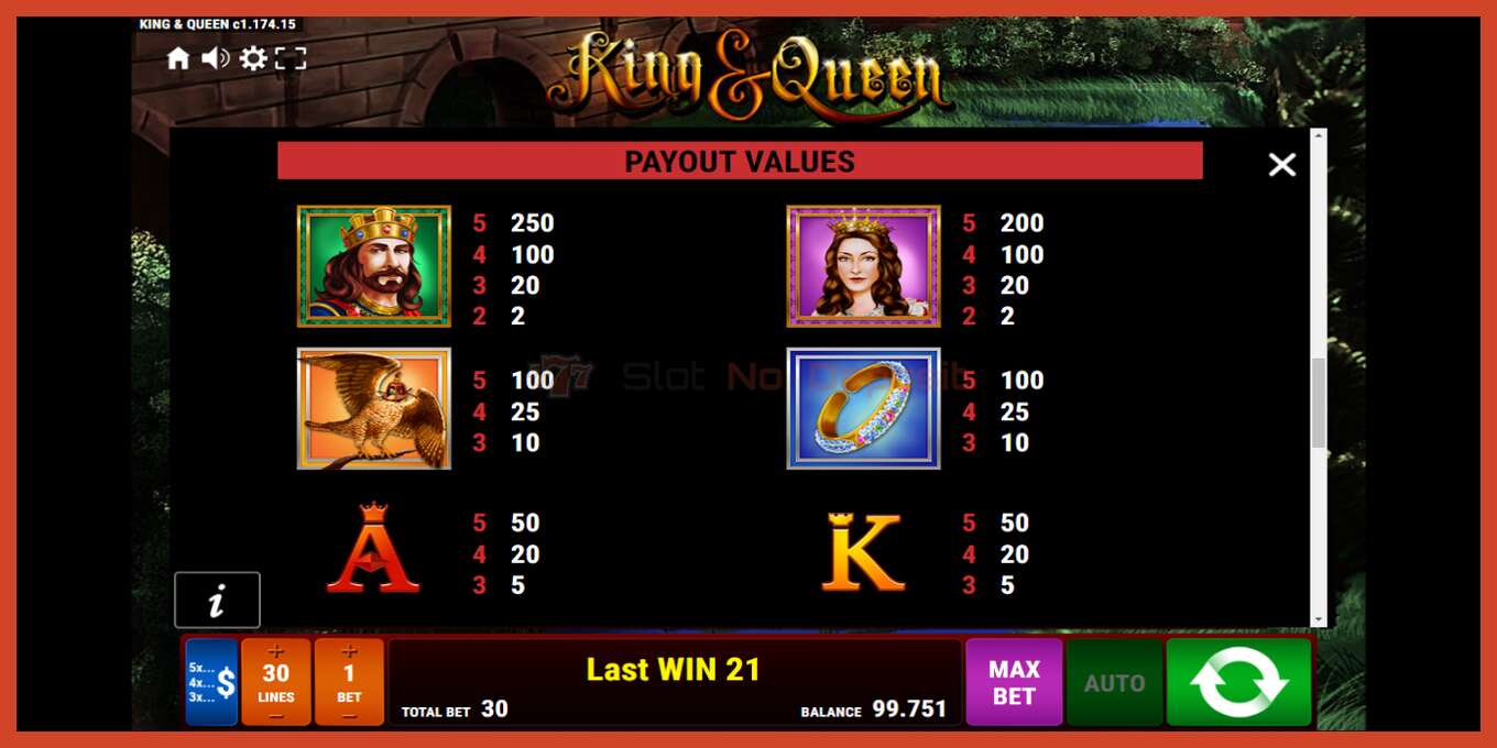 Slot screenshot: King Queen no deposit, number - 6