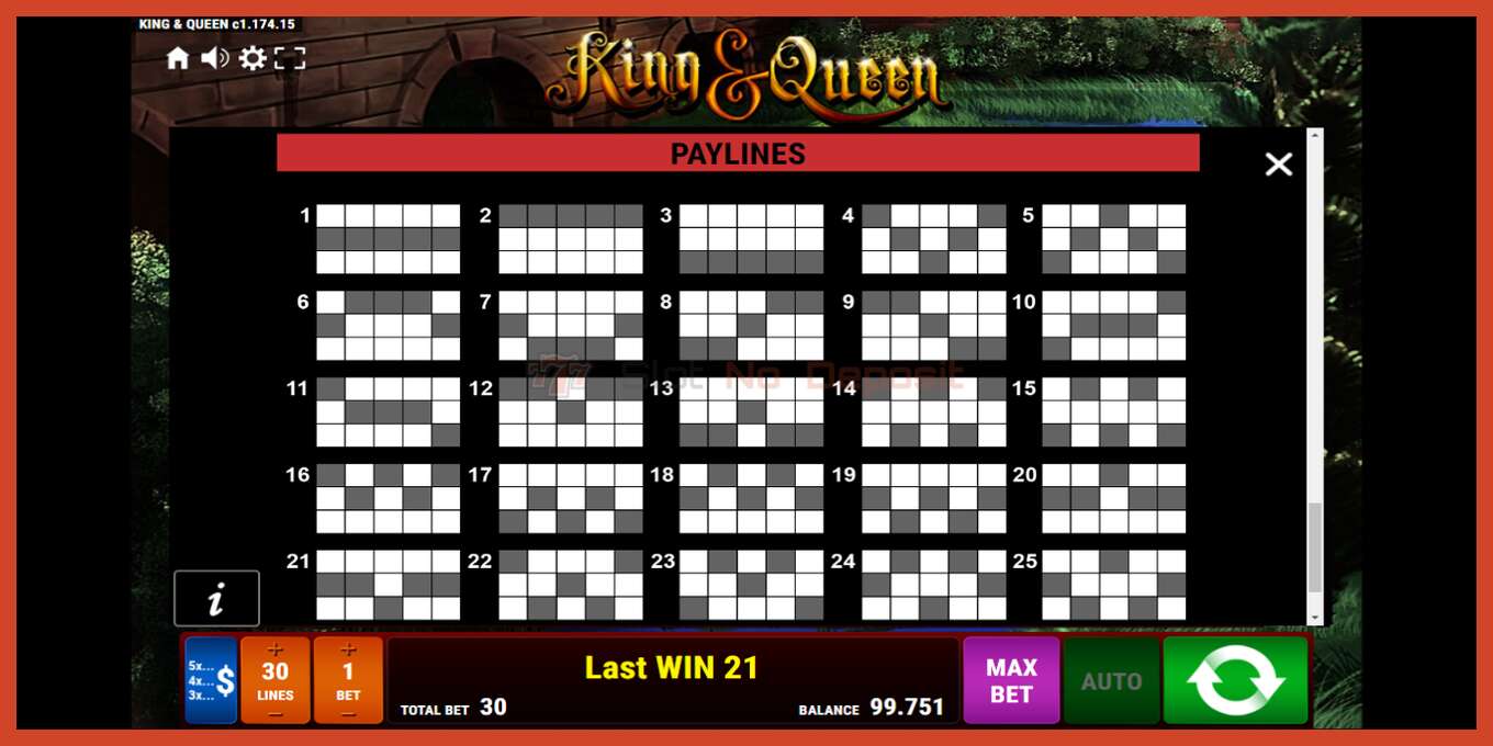 Slot screenshot: King Queen no deposit, number - 7