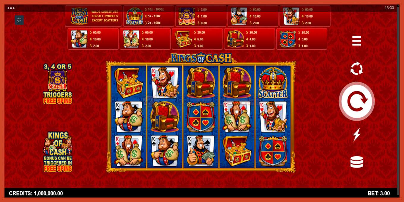 Slot screenshot: Kings of Cash no deposit, number - 1