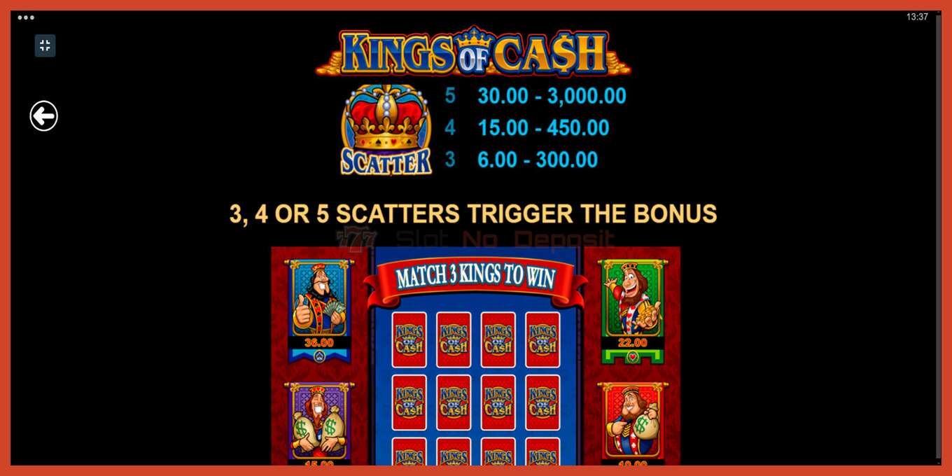 Slot screenshot: Kings of Cash no deposit, number - 6