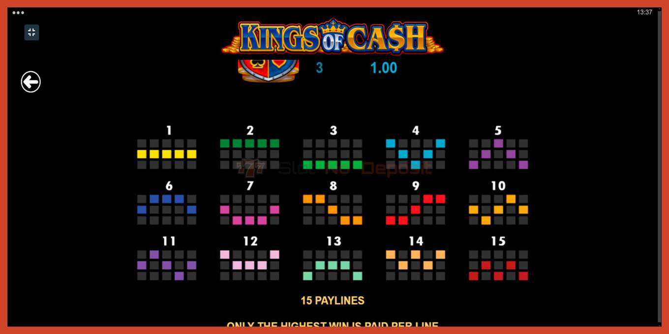 Slot screenshot: Kings of Cash no deposit, number - 7