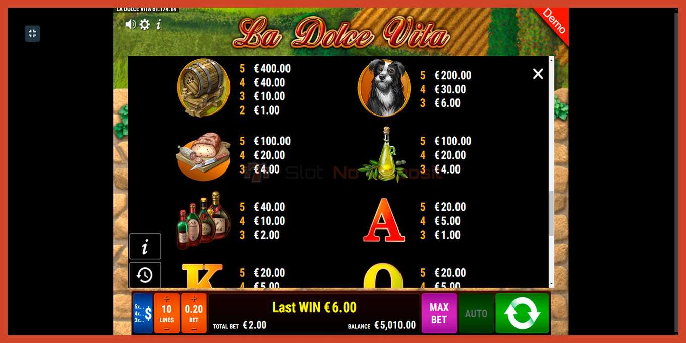 Slot screenshot: La Dolce Vita no deposit, number - 6