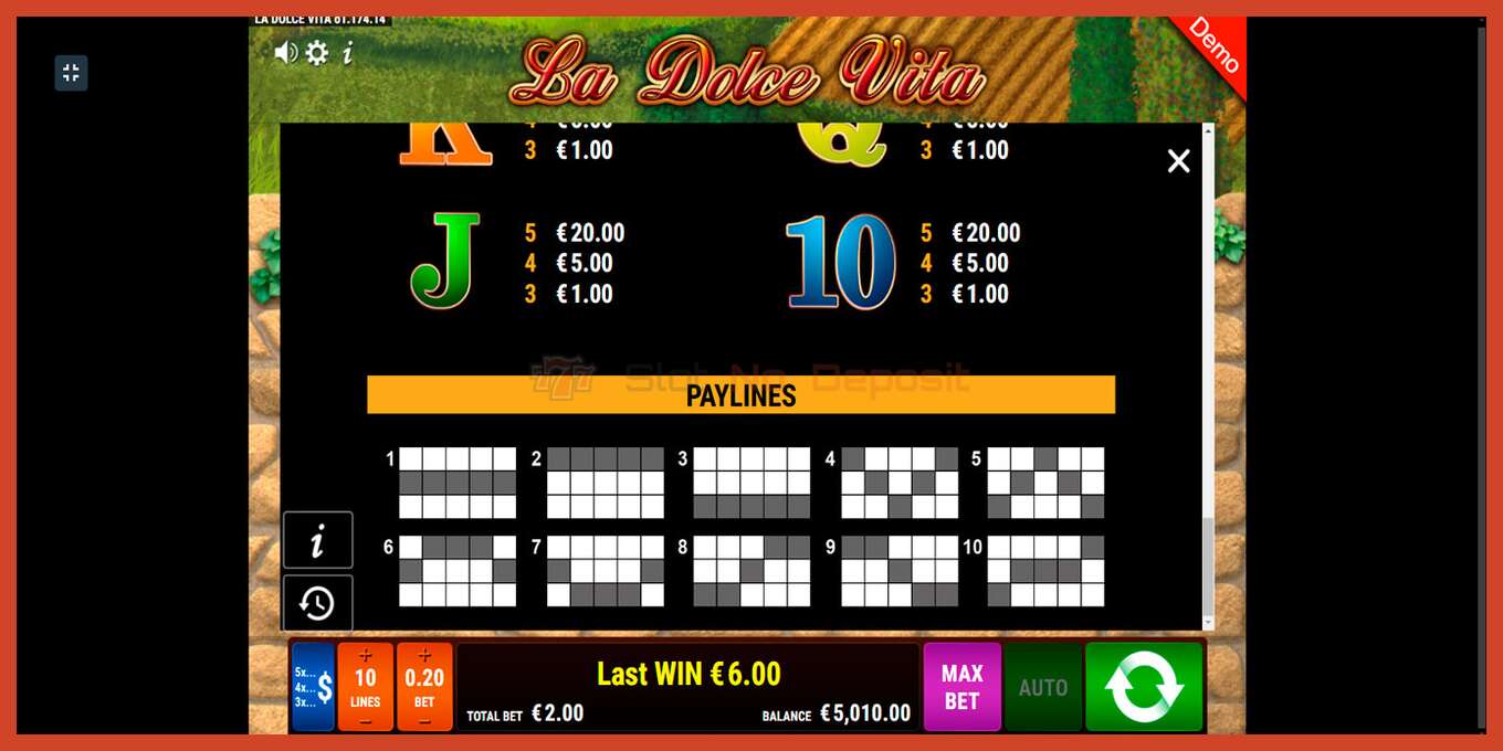 Slot screenshot: La Dolce Vita no deposit, number - 7