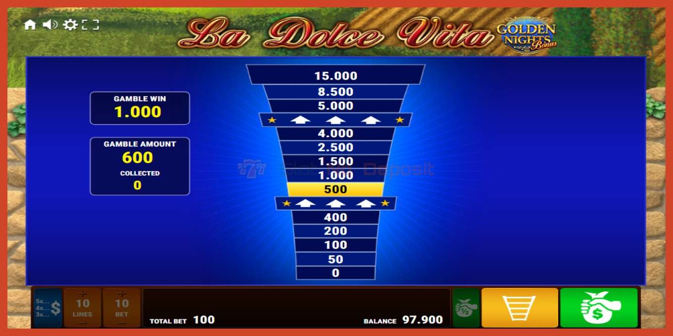 Slot skärmdump: La Dolce Vita Golden Nights ingen insättning, antal - 3