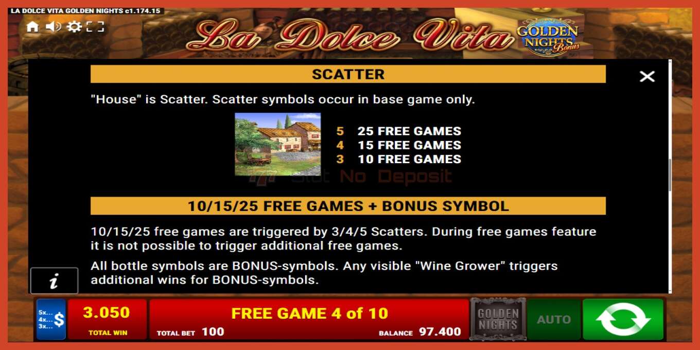 Slot screenshot: La Dolce Vita Golden Nights no deposit, number - 5