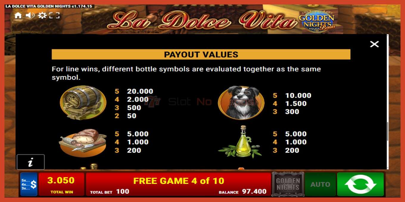 Slot screenshot: La Dolce Vita Golden Nights no deposit, number - 6