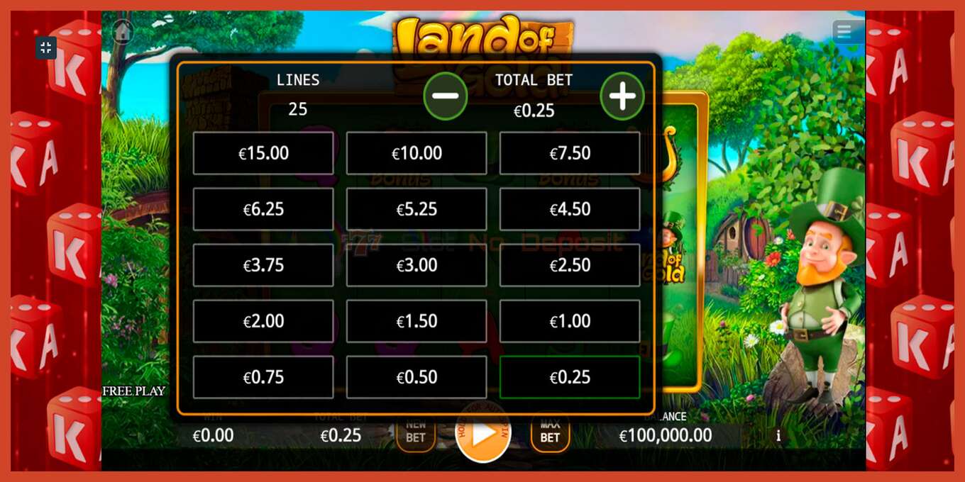 Slot screenshot: Land of Gold no deposit, number - 1