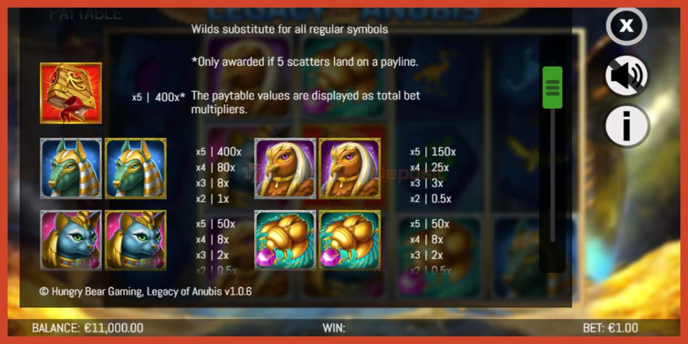 Slot screenshot: Legacy of Anubis no deposit, number - 6